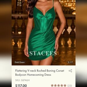 Green V-Neck Ruched Corset Dress
